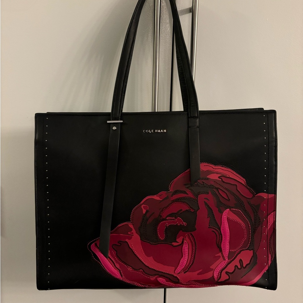 Cole Haan Black Tote with Pink Floral Design
